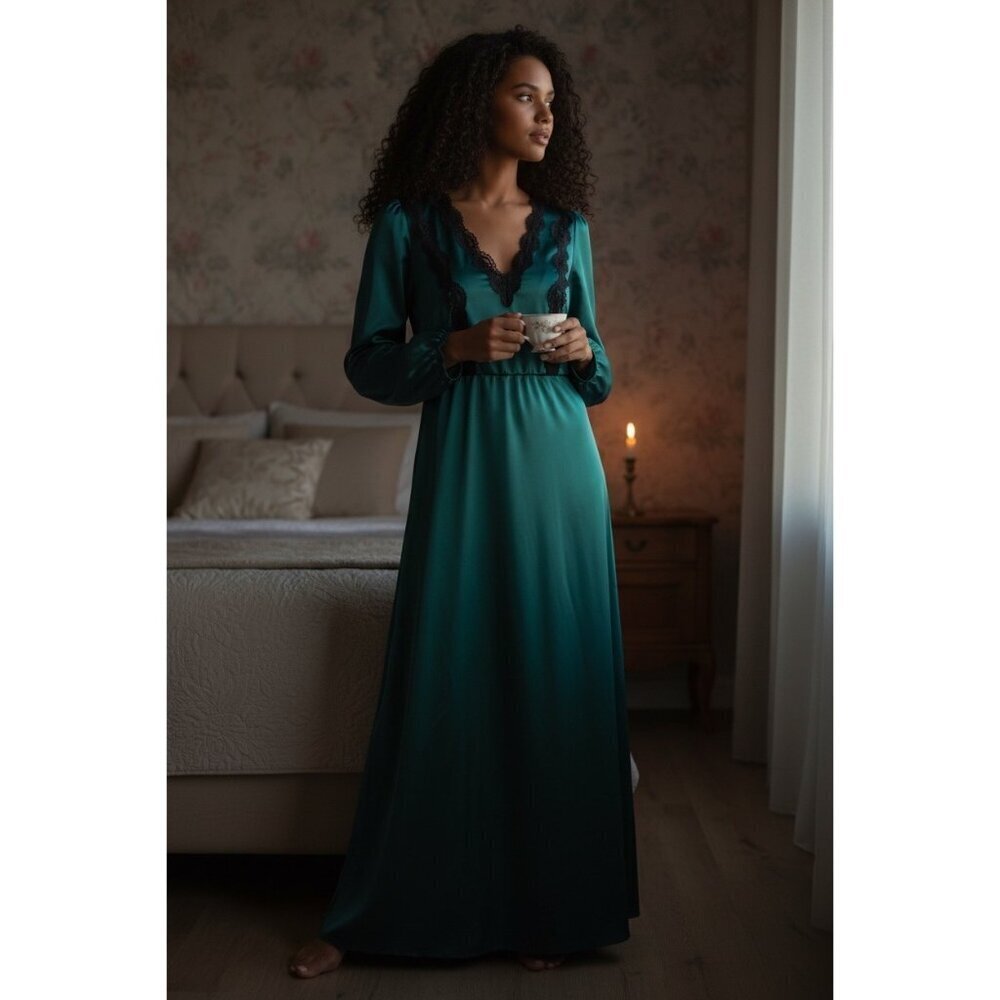 Shein Women's Long Emerald Green Night Gown Dress